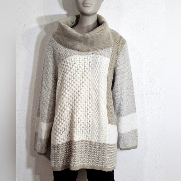 Calvin Klein Beige and Cream Cowl Neck Sweater - Picture 1 of 12